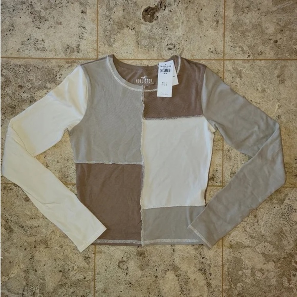 Hollister Must-Have Patchwork Collection longsleeve Baby Tee in Brown